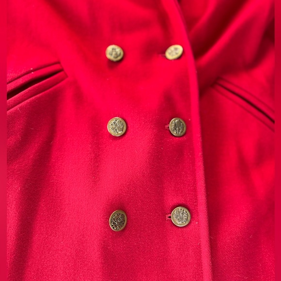 Vintage Michelle Stuart Cardinal Red Double Breast Shawl Collar Wool Trench Coat - Picture 8 of 16